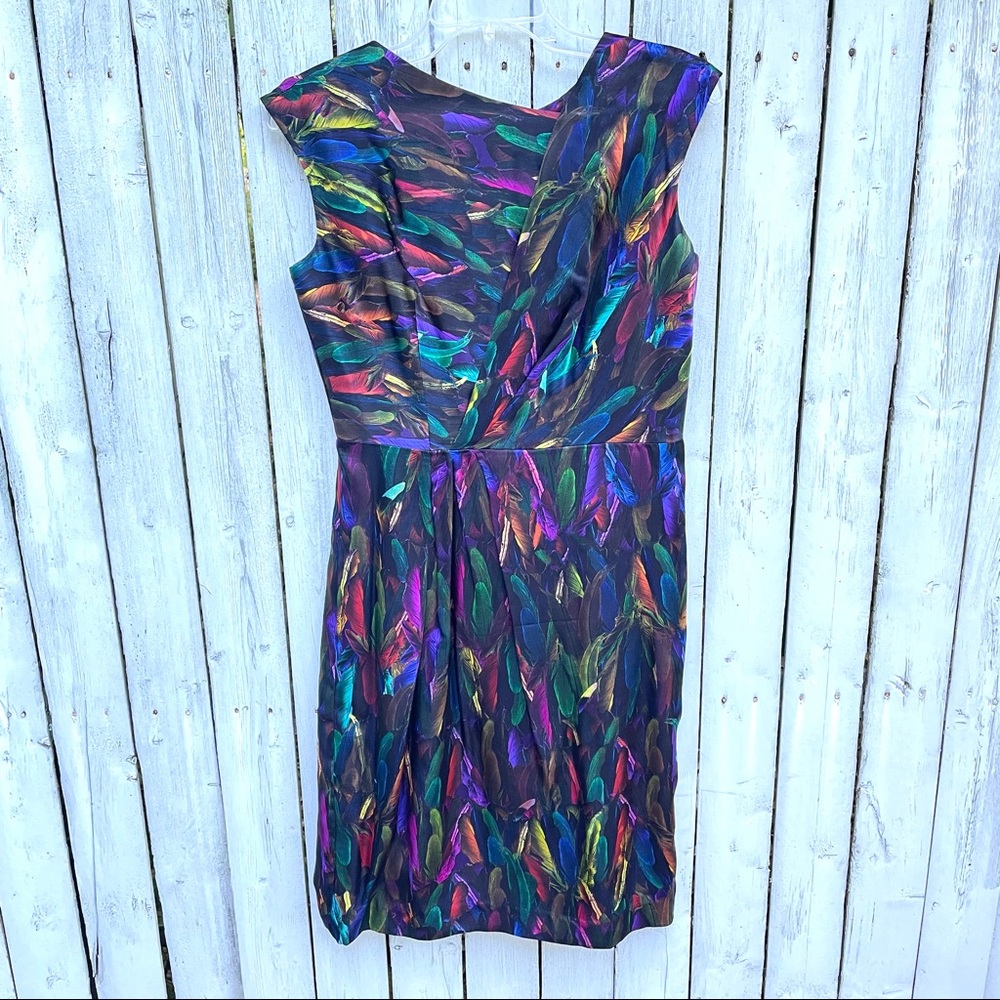Milly New York Cate Silk Rainbow Feather Dress 8